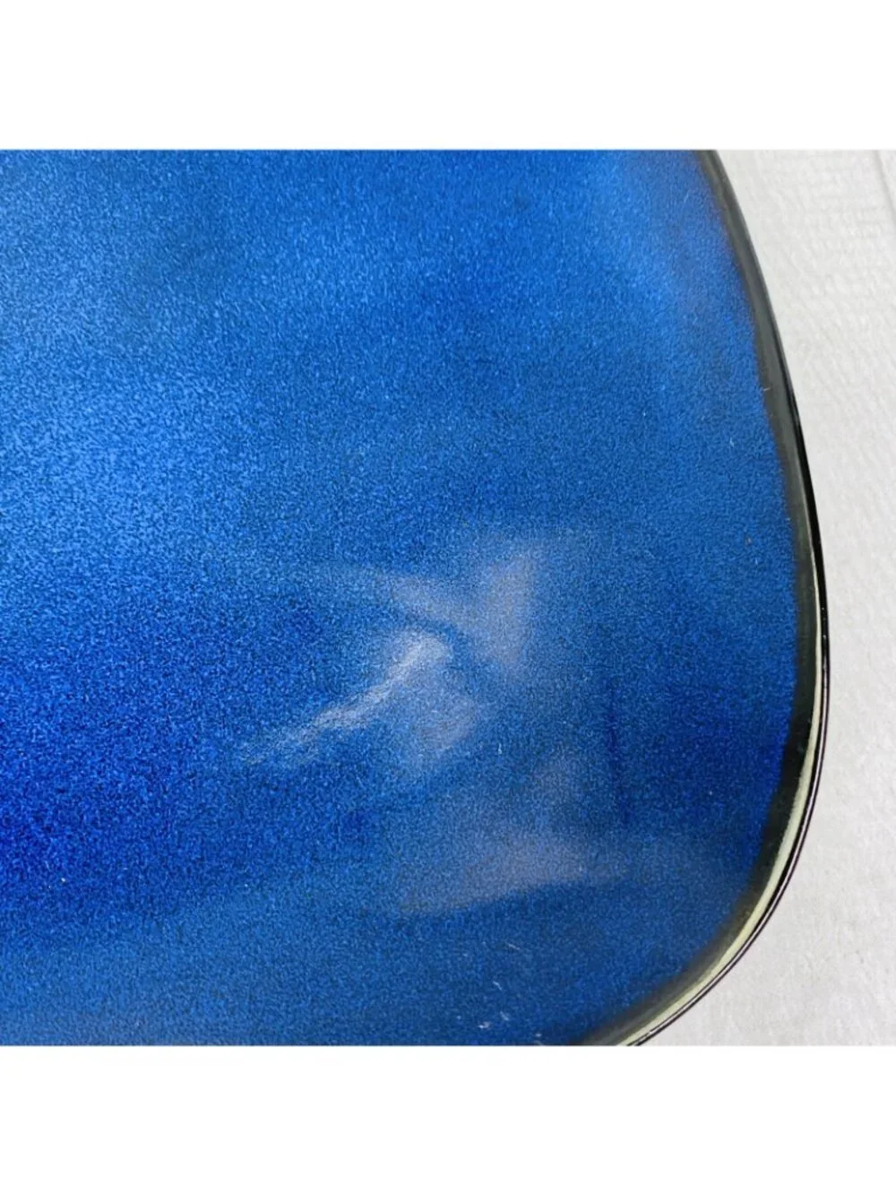 Gibson SOHO LOUNGE Solid Blue Black Edge Square Stoneware Lunch Plates Set of 4